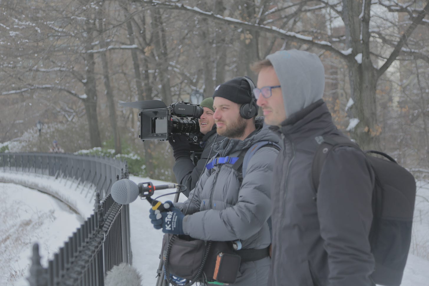Me filming Tickled in snowy New York