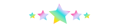 A divider made up of five rainbow ombre stars of varying sizes