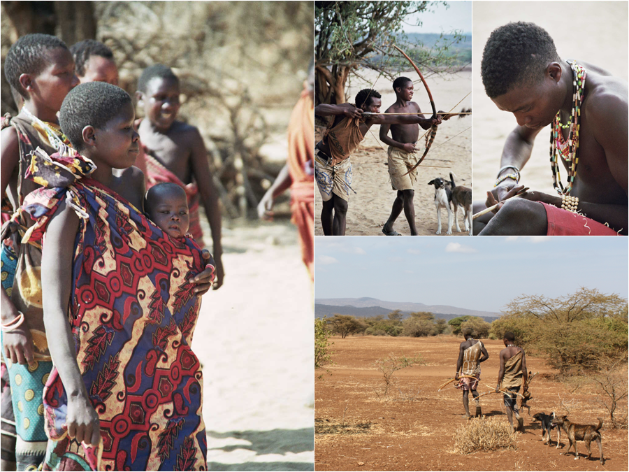 A collage of the Hadza - a hunter-gatherer people studied extensively by Dr. Pontzer 