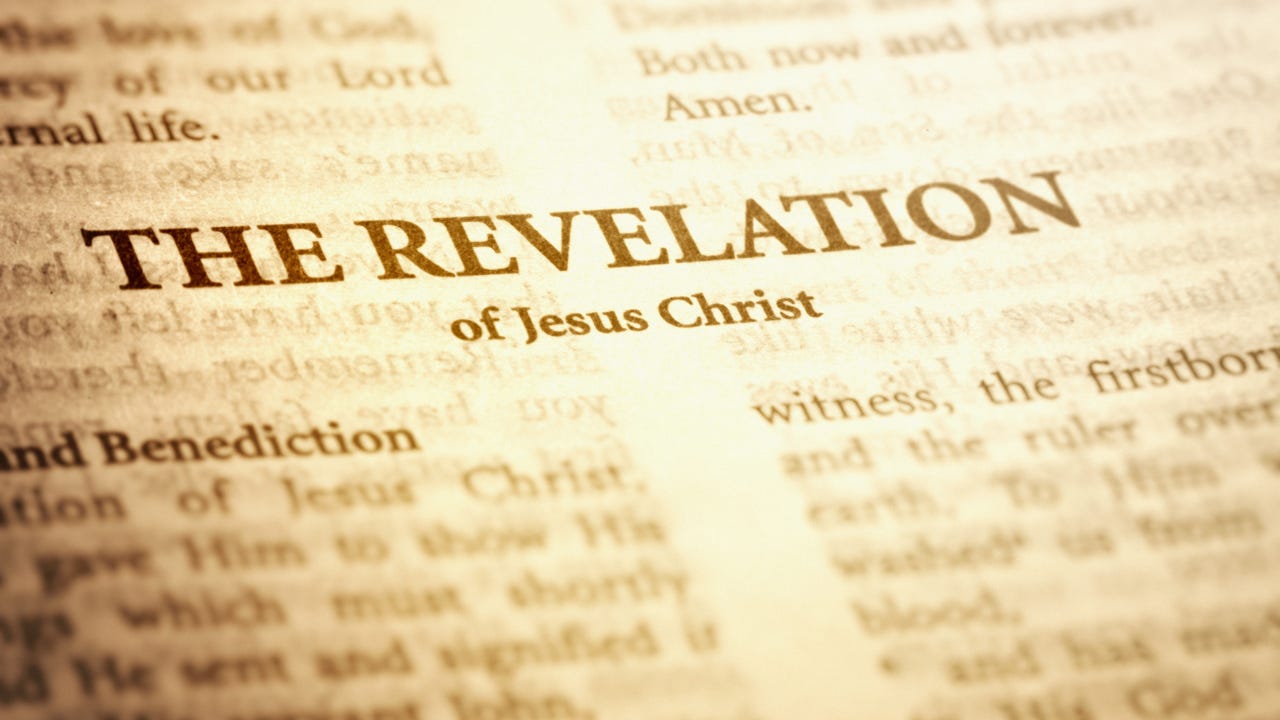 A closeup of "The Revelation of Jesus Christ."