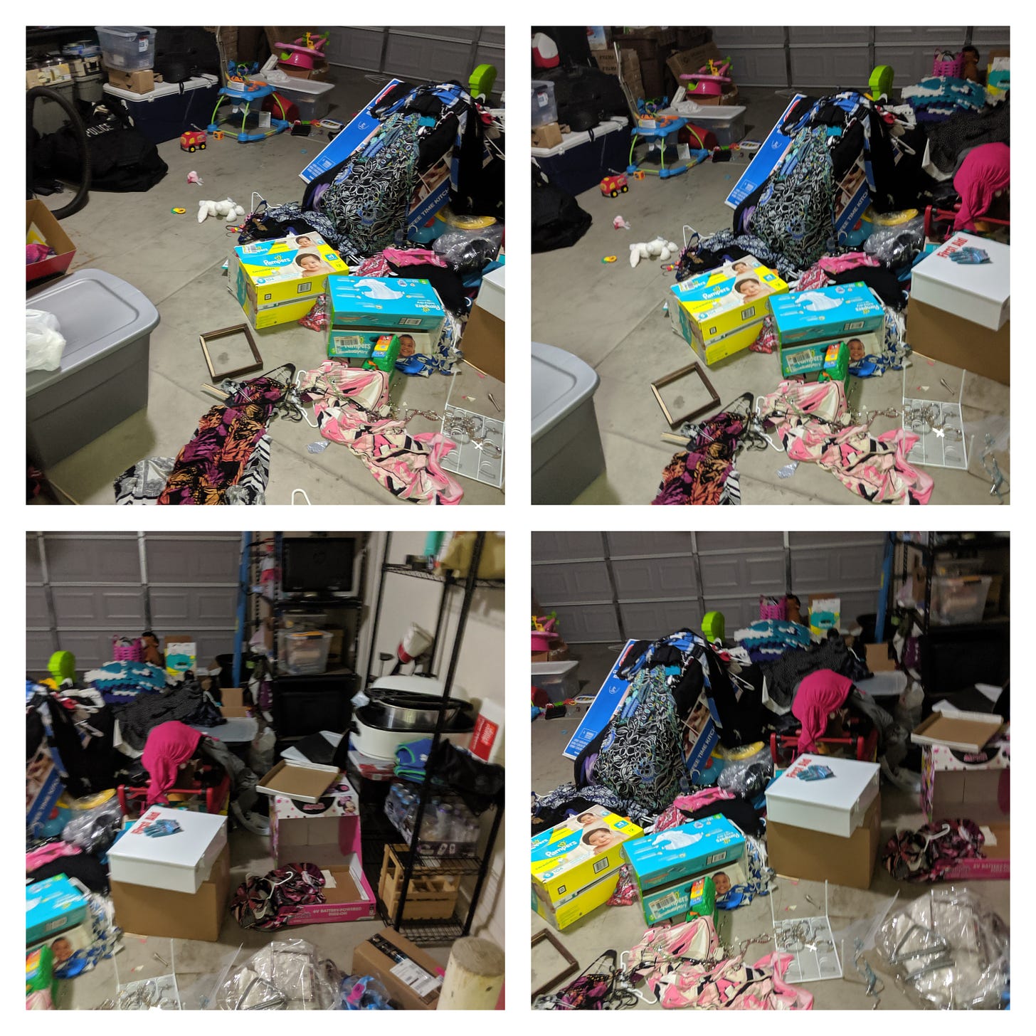 Shawn Freeman's girlfriend and babies personal belongings broken on the filthy garage floor and in the garbage after Shawn Freeman committed Domestic Violence again - Pinal County, Arizona