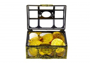 gold coins in a box