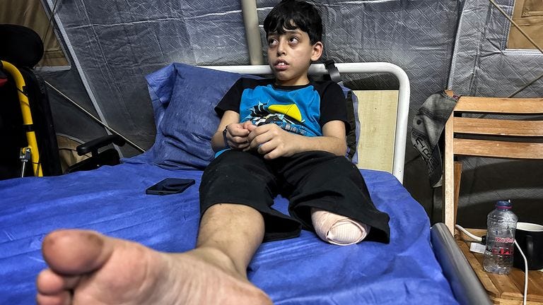 Yazan, 10, who arrived at the hospital without a guardian