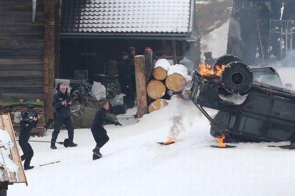 daniel craig car on fire for spectre 2015