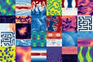 A mosaic of simulations included in the Well collection of datasets.