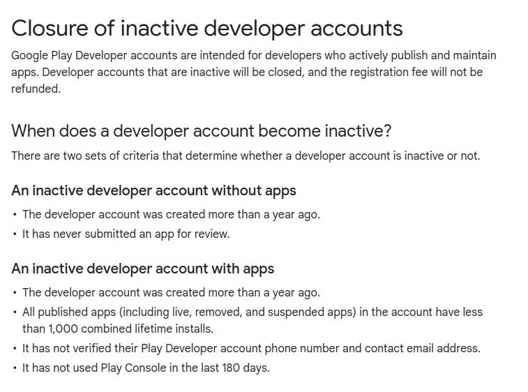Closure of Inactive Developer Accounts Policy on April 2024