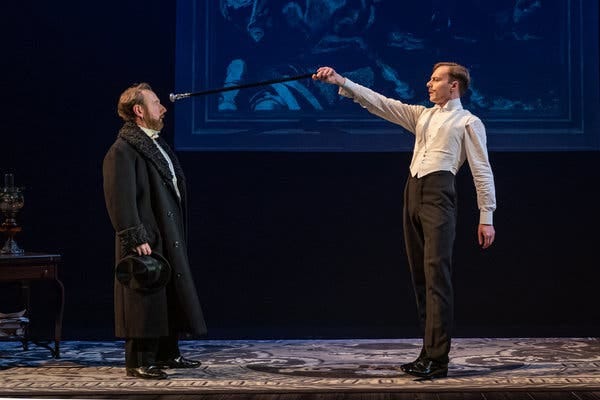 Adrian Scarborough, left, and Luke Thallon in Tom Stoppard’s “Leopoldstadt” at Wyndham’s Theater in London.