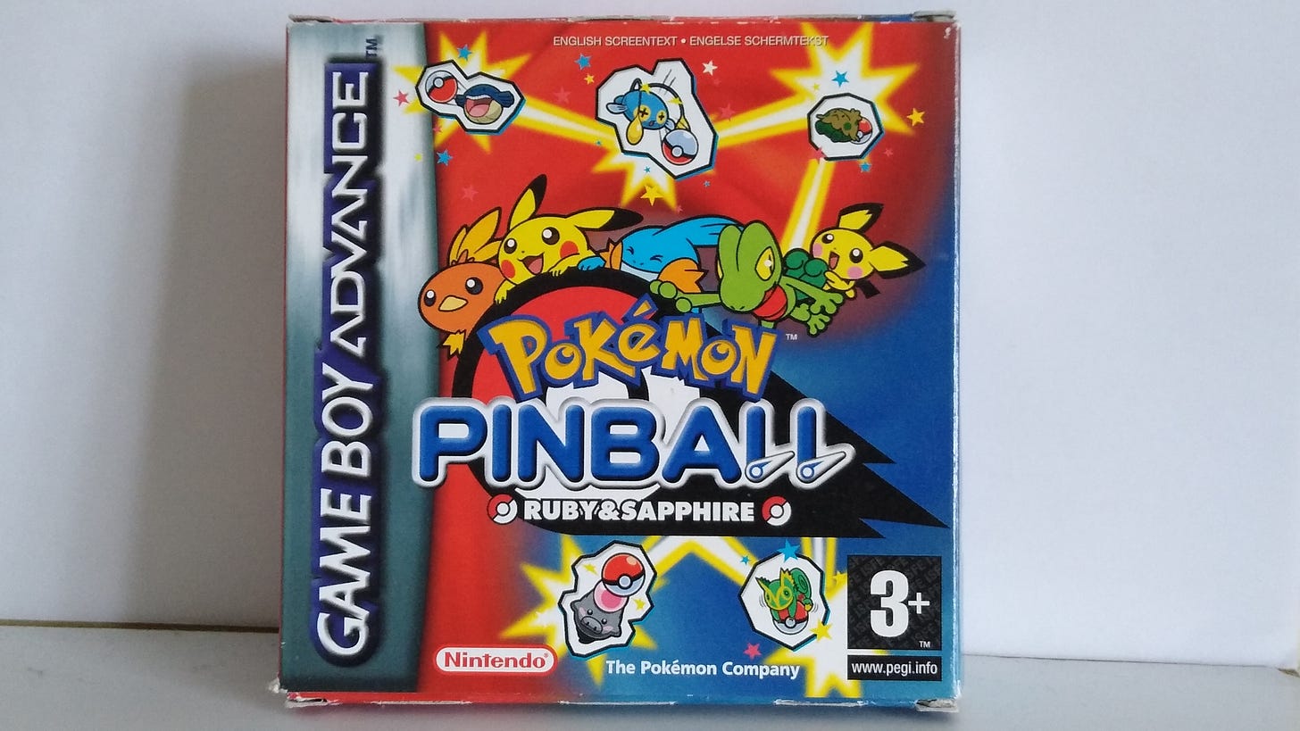 My copy of Pokémon Pinball Ruby & Sapphire, a game I spent countless hours upon. One of my favourite spin-off Pokémon titles