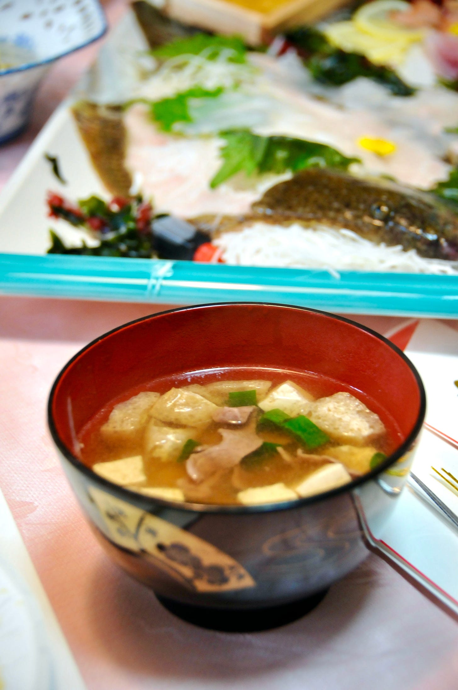 Miso Soup and Sashimi’d Fish, Photo by Author
