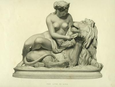 Antique Line Engraving of The Lion in Love