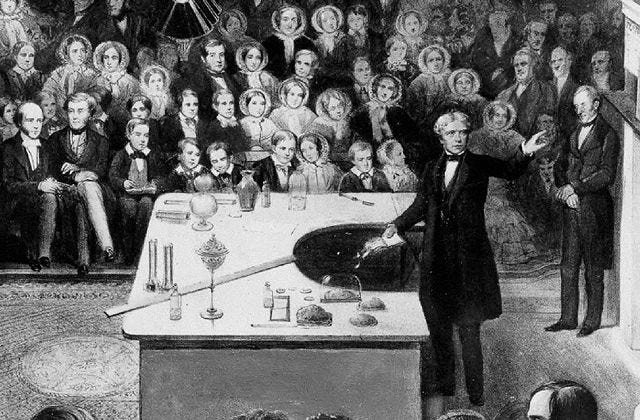 Professor Faraday lecturing at the Royal Institution, 27th December, 1855 