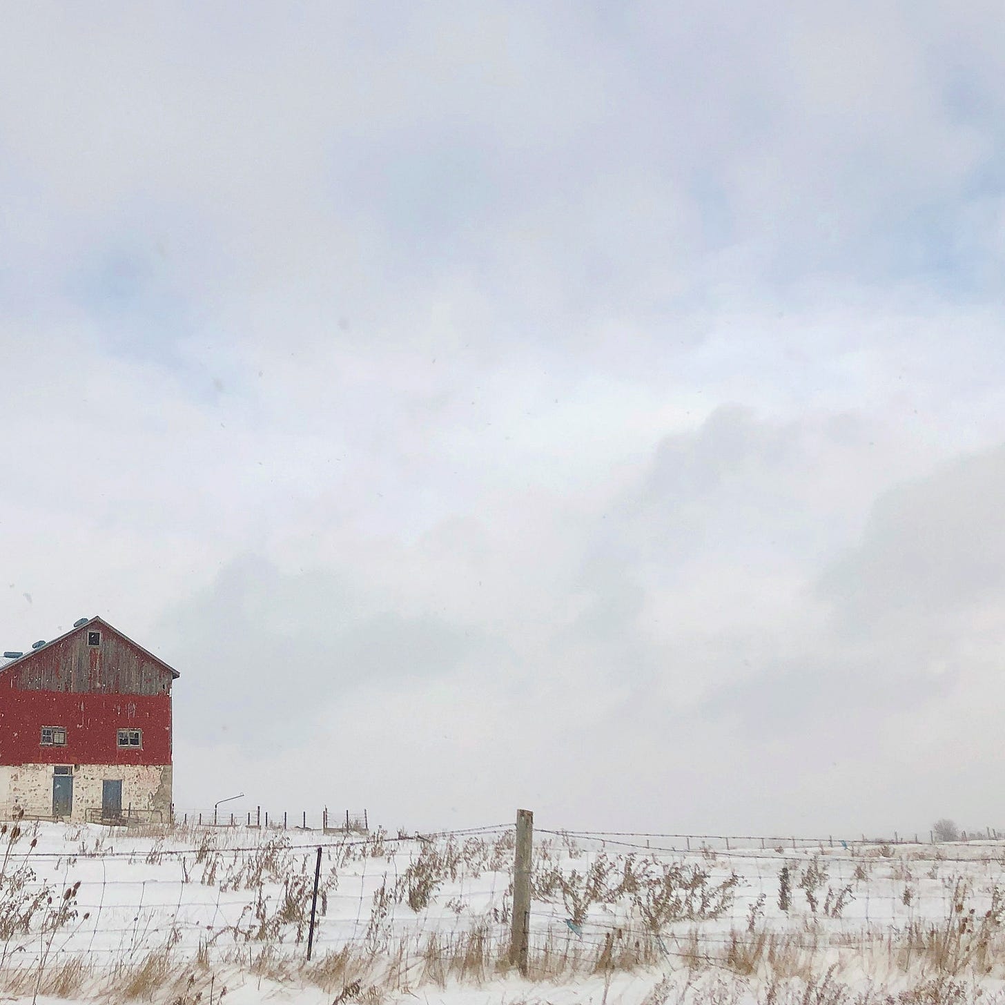 Red barn in winter. Guelph, Ontario. Christmas Day 2022.