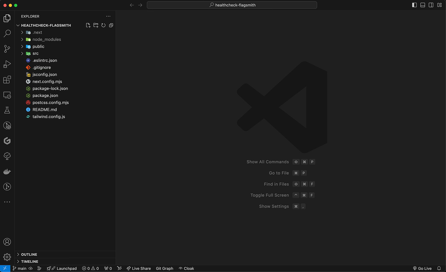 VScode screenshot where opening the new NextJS project for the first time