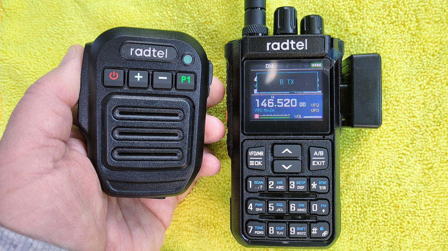 Radtel RT-900 with Bluetooth speaker-microphone in transmit