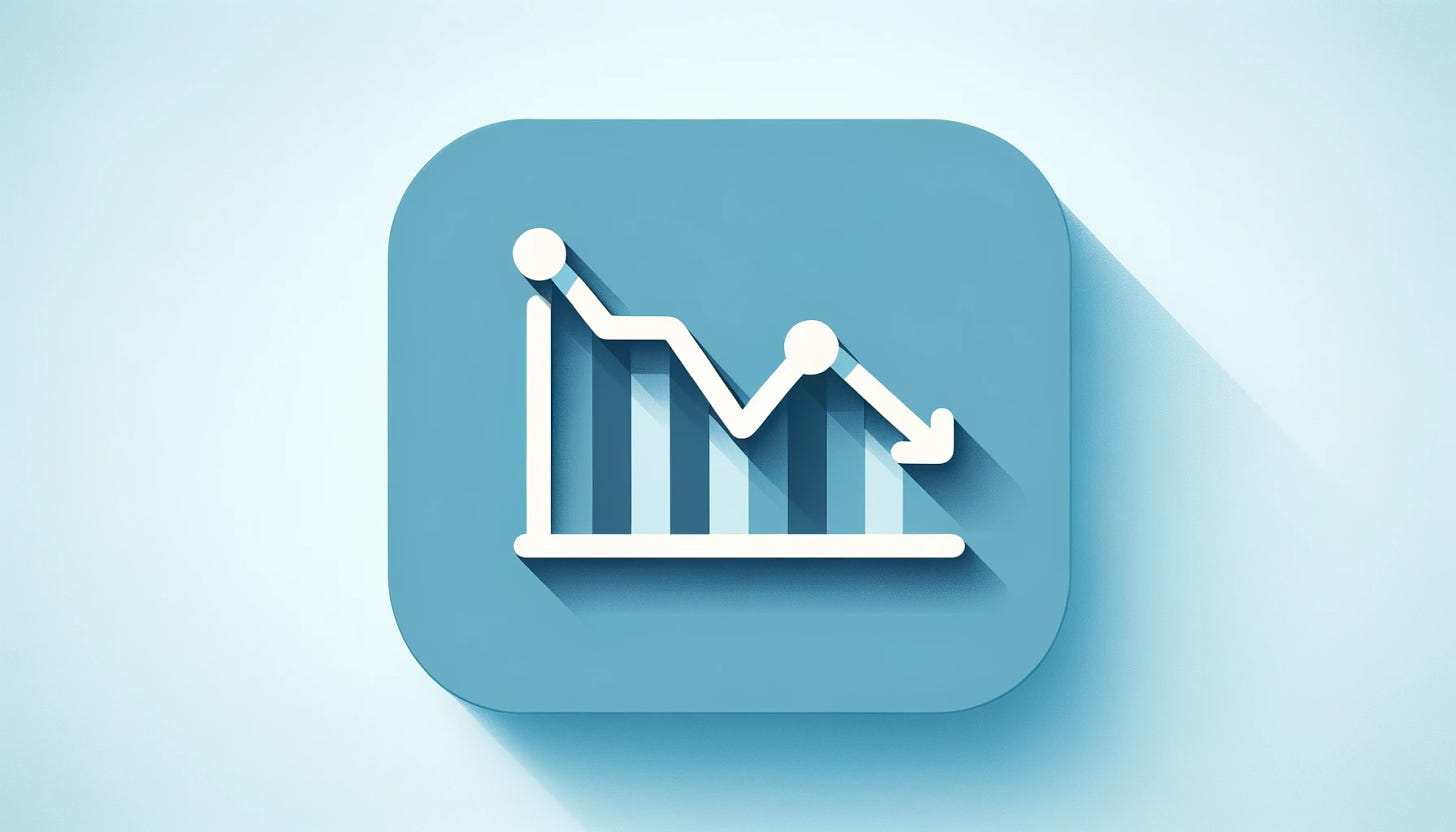A very simple flat design icon representing 'line graph trending down' for a newsletter header. The icon should feature an extremely simplified and prominent line graph with a clear descending trend, using minimalistic design. The color palette consists of only three colors: #06b6d4 (sky blue) for the background, #ecfeff (pale cyan) for minimal details on the graph, and #0f172a (dark navy blue) for the graph's main line. The design should be extremely clean, with absolutely no gradients, textures, words, letters, numbers, or additional details. The image is perfect for a resolution of 1920x1080.