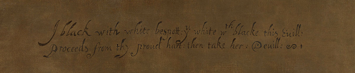 A close-up of the writing on the painting