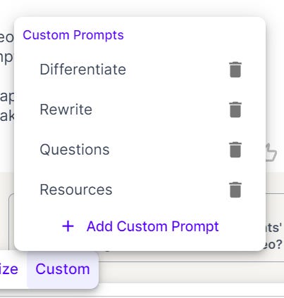 Custom Prompts menu/library options.