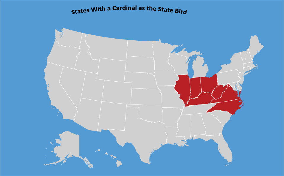 r/MapPorn - States with a cardinal as the state bird