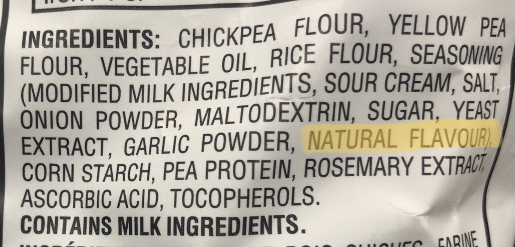 Nutrition label with natural flavours