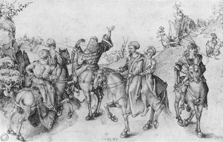Society on horseback, 1489 - Albrecht Durer
