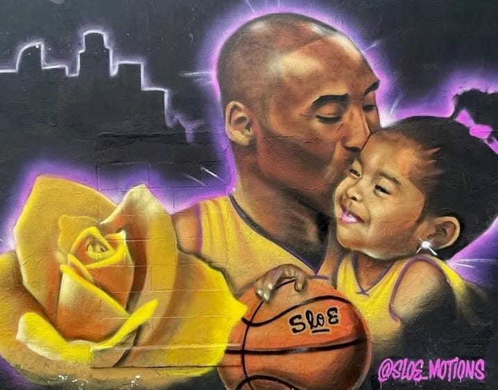 fresque à Los Angeles en hommage à Kobe Bryant et sa fille Gigi fresque à Los Angeles en hommage à Kobe Bryant et sa fille Gigi