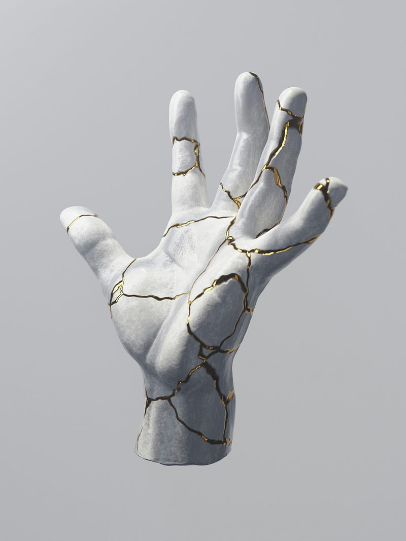 Model of hand broken and repaired.