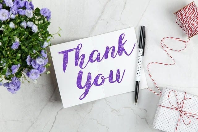 A thank you note