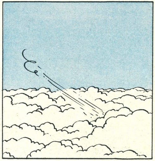 Panel of something disappearing into cloud cover