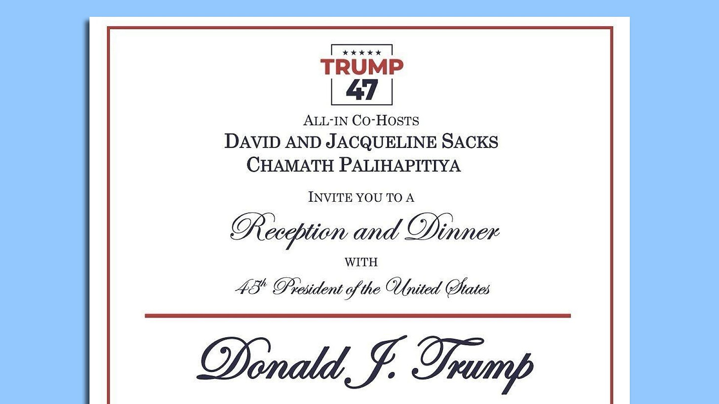 Invitation toi Trump fundraiser in San Francisco 