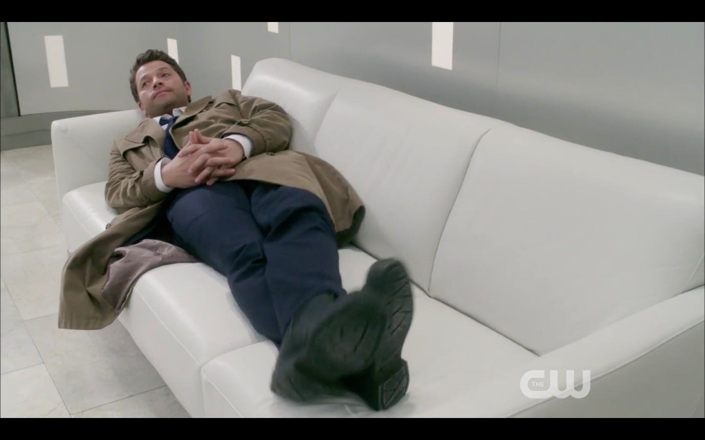 misha collins castiel laying on couch in heaven supernatural