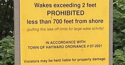 Town of Hayward wake protection ordinance goes out 700 feet
