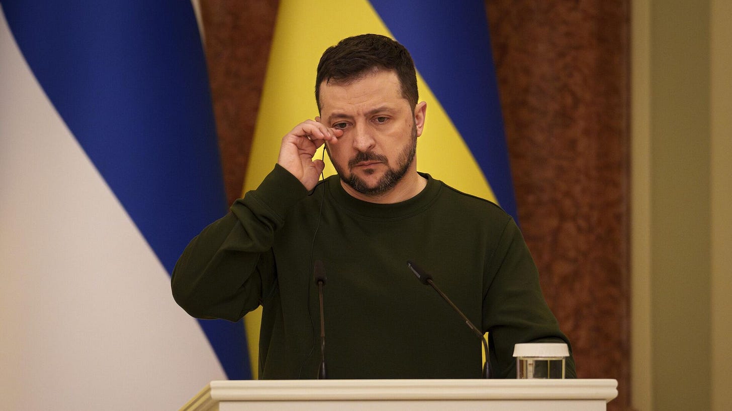 Ukraine's President Volodymyr Zelensky wipes his eye during a press conference with Finland's President Alexander Stubb, in Kiev, Ukraine - Sputnik International, 1920, 15.01.2025