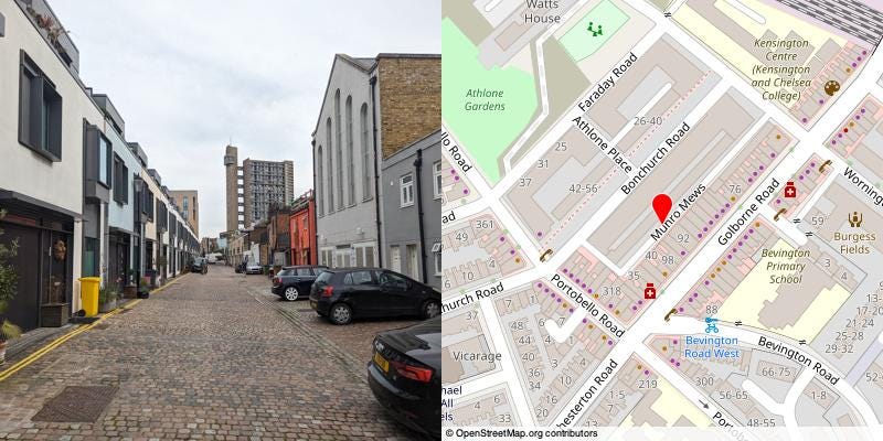 A picture and map of the mews