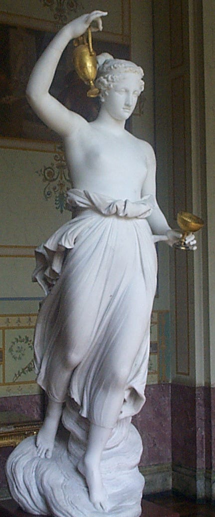 A white marble statue of the goddess Hebe