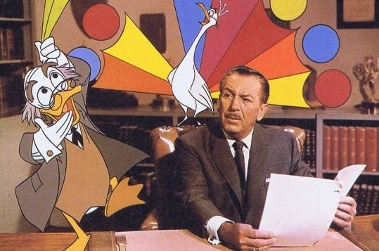 Walt Disney com Professor Ludovico em uma das versões de Disneyland (The Wonderful World of Disney in Color)