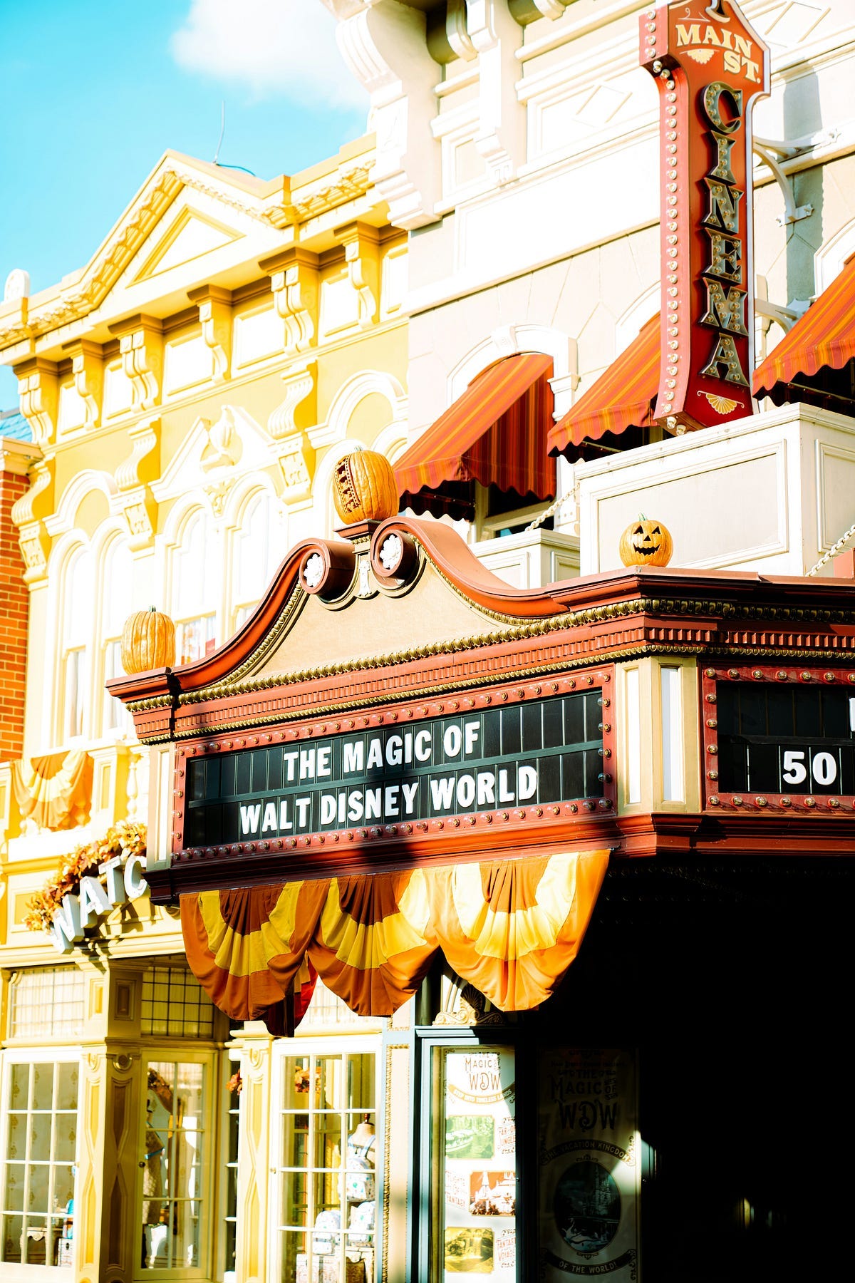 Cinema hall with the sign, “The Magic of Walt Disney World”. Cinema hall with the sign, “The Magic of Walt Disney World”.