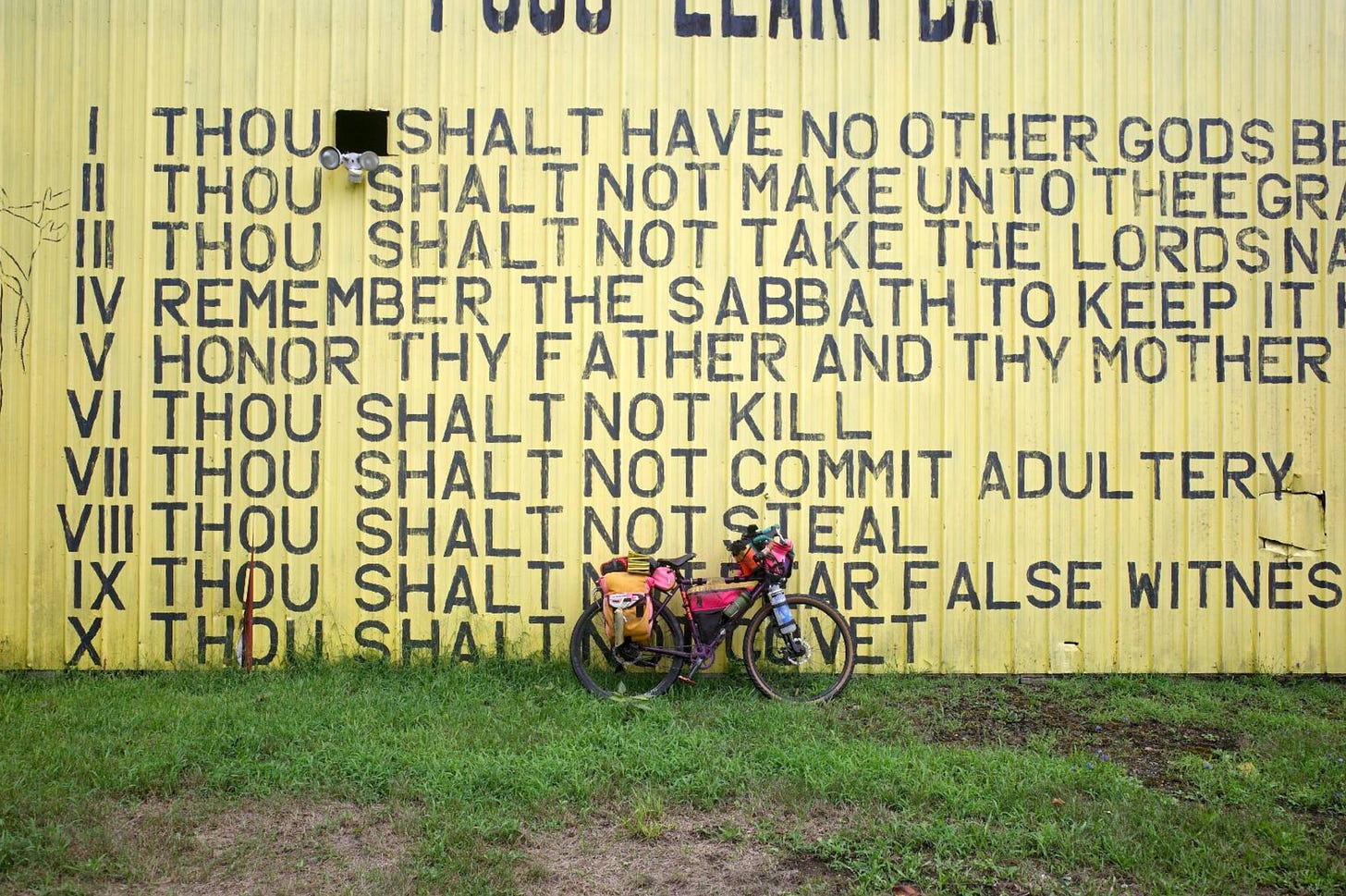 The 10 commandments on a shed wall