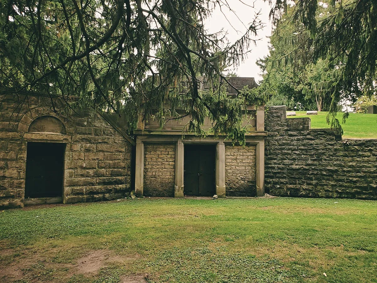 Receiving vault said to be the tomb of axe-murdering witch Mary Worth in Whitewater