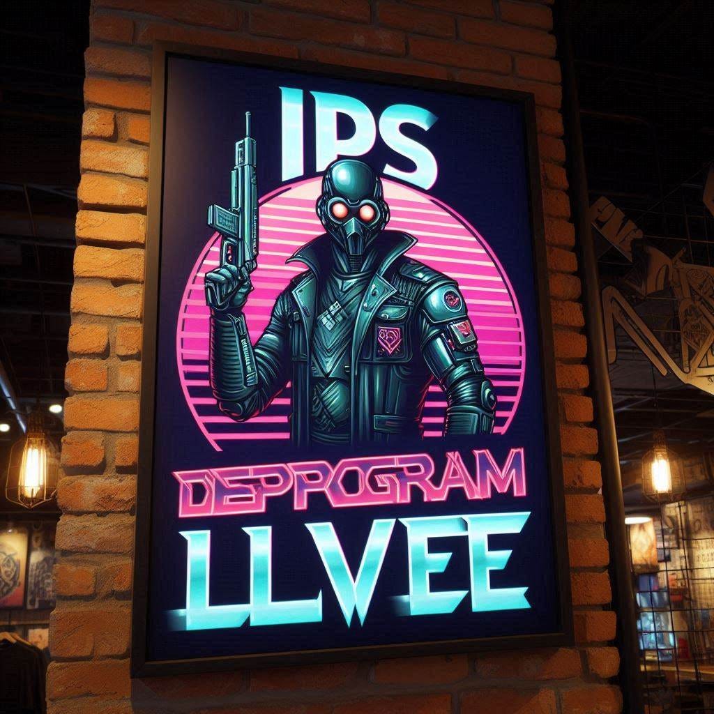 cyberpunk sign: "IPS DEPROGRAM LIVE"