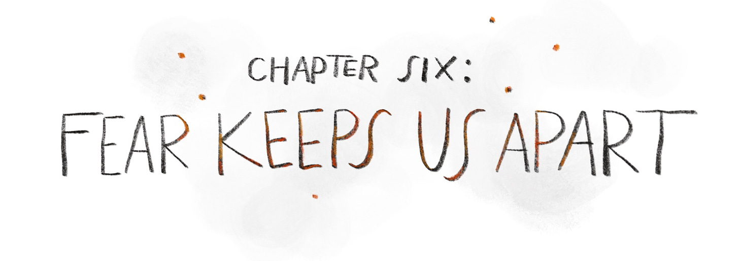 Handwritten title reads "Chapter Six: Fear Keeps Us Apart."