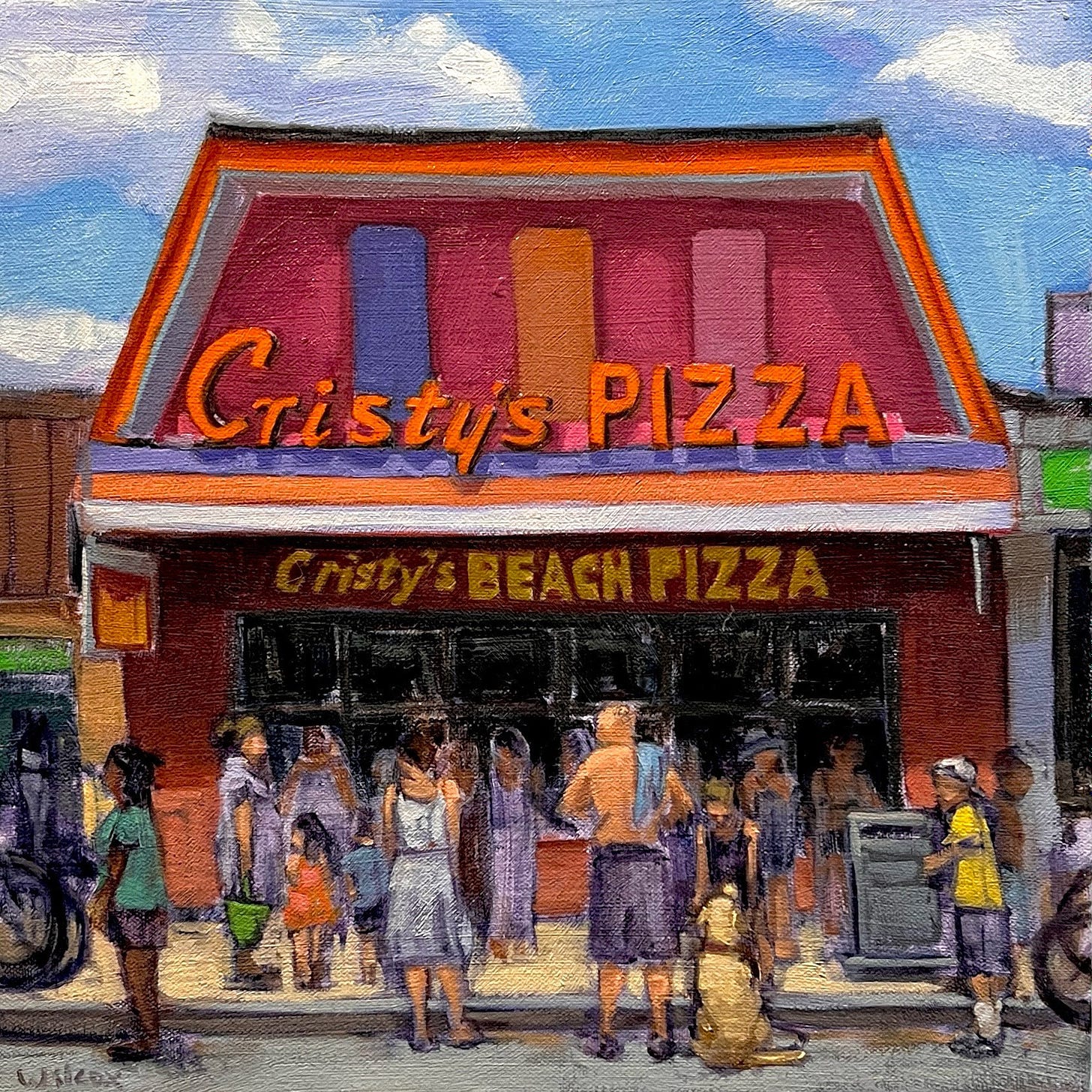 A painting of a pizza restaurant

Description automatically generated