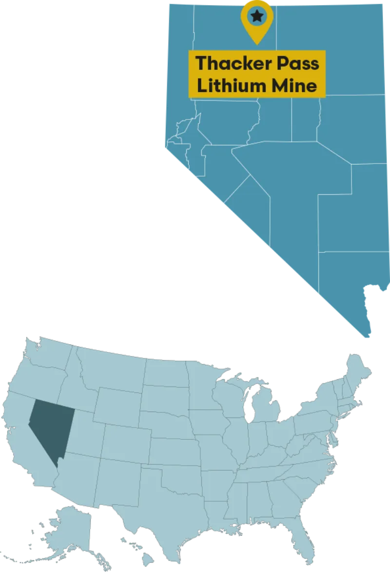 US Map highlighting Thacker Pass Lithium Mine in Nevada