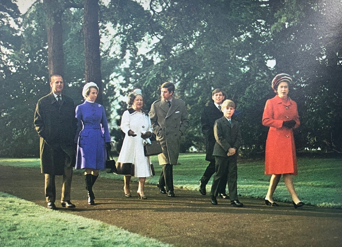 The Queen Mother, The Queen, Prince Philip and their children at Sandringham
