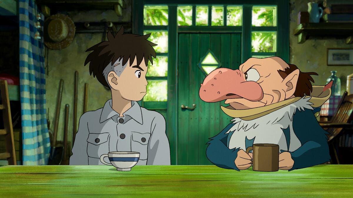 Animation still of boy and man with a big nose