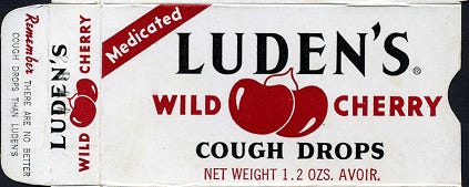 1970s vintage Luden's wild cherry cough drop box