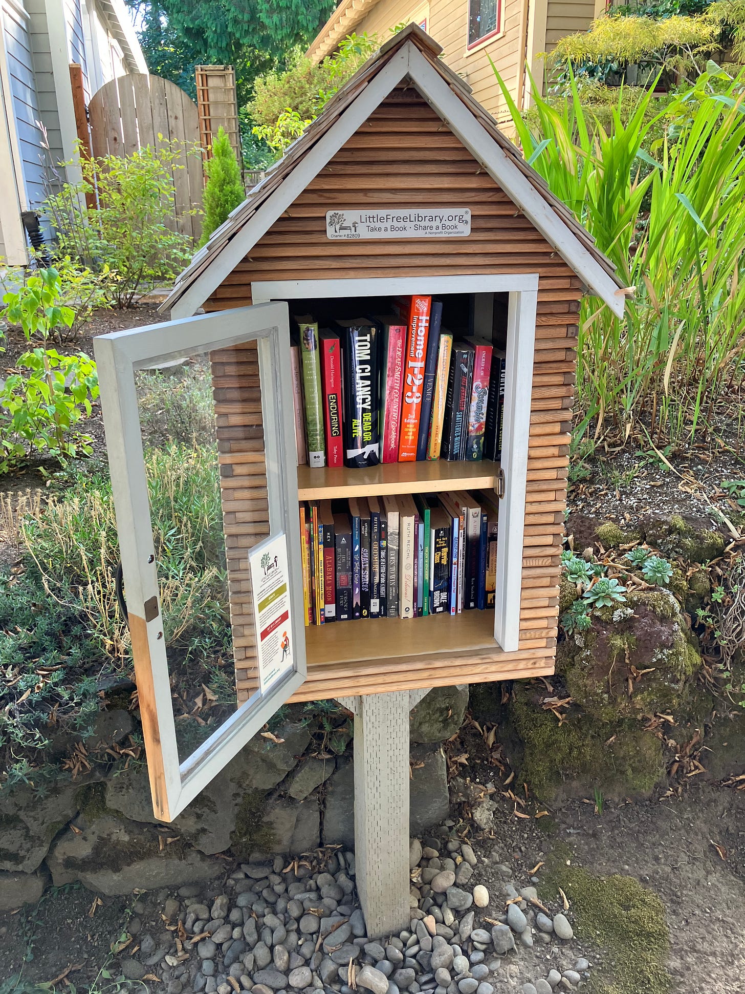 Little free library box with books for sharing