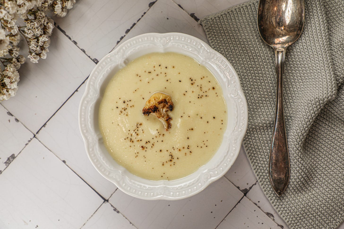 One bowl of cauliflower soup