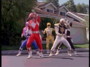 GIF: The Power Rangers pose and dance in a surprisingly Fosse-like way