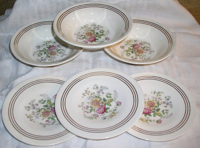 Lot of 6 Royal China LADY ANN Pattern Dinnerware Pieces 3 Bowls & 3 Saucers image 1