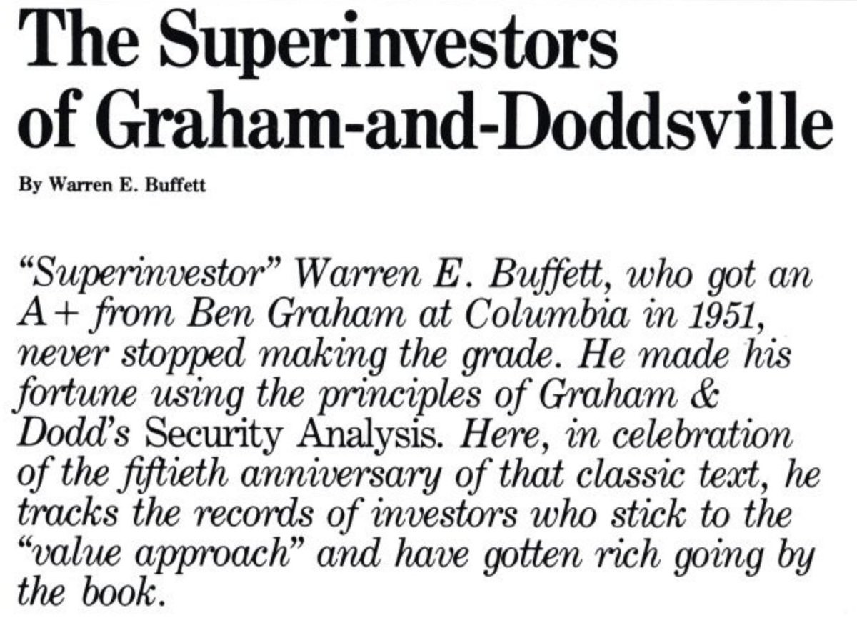 Thread/ 'The Superinvestors of Graham &amp; Doddsville' In 1984, Warren  Buffett wrote an incredible article for the Columbia Business School Mag -  Thread from Frank Taber @lonewolvesfrank - Rattibha
